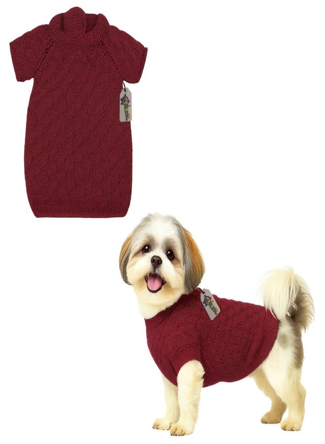 ويستيرن إرا كنزة صوفية محبوكة يدويًا للكلاب من سلالة شيه تزو، مستوحاة من العصر الغربي | طقم ملابس دافئ وناعم للكلاب في الطقس البارد | كنزة مريحة برقبة عالية قابلة للتمدد | ملابس مريحة للحيوانات الأليفة في الشتاء | ملابس أنيقة | لون عنابي - Image 1